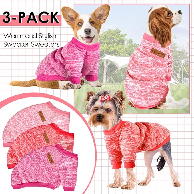 3 Pack Dog Sweaters for Small Dogs Girl Boy Winter Fleece Clothes Warm Soft Dog Sweatshirt Outfit for Dogs Cats Pet Apparel
