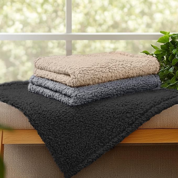 1 Pack 3 Calming Blankets Fluffy Premium Fleece Pet Blanket Soft Sherpa Throw for Dog Puppy Cat Beige/Black/Grey Small (23" x16'')
