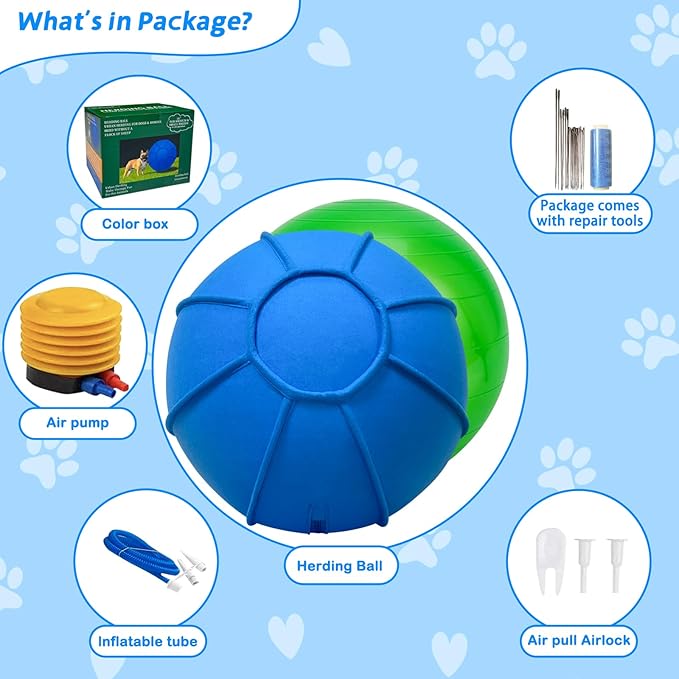 Herding Ball for Dogs, Dual Layered Herding Dog Ball Set for Australian Shepherd, Cattle, Collie, for Dog, Agility Equipment- Free Training Book (Blue, 18 inch)