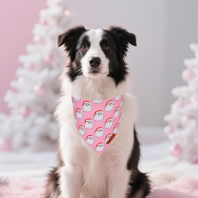 ADOGGYGO Pink Christmas Dog Bandanas 2 Pack, Reversible Santa Snowman Xmas Scarf Bib, Adjustable Fit Pink Christmas Bandana for Extra Large Dogs Girl (X-Large)