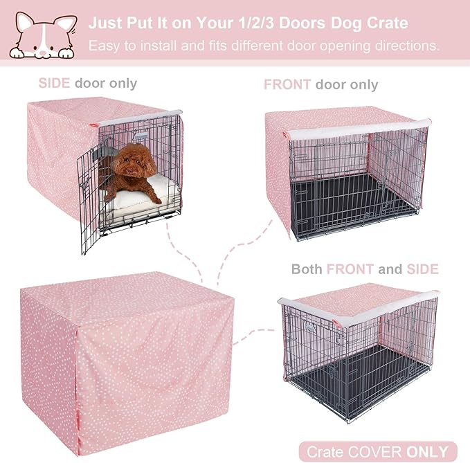 Explore Land Pattern Dog Crate Cover for 30 Inches Wire Cage, Heavy-Duty Polyester 1 2 3 Doors Standard Metal Pet Kennel Enclosure (Princess Pink)