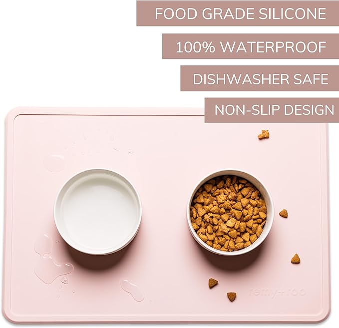 Remy+Roo Peony Silicone Dog Food Mat for Pet Bowl | 100% Waterproof | Non-Slip | Dishwasher Safe