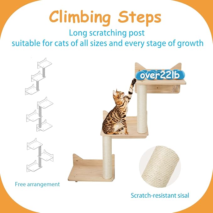 Cat Wall Shelves for Large Cats – Pine Cat Wall Furniture 9-Piece Climber Set with House, Ladder & Scratching Posts, Space-Saving, Sturdy, Supports Multiple Cats