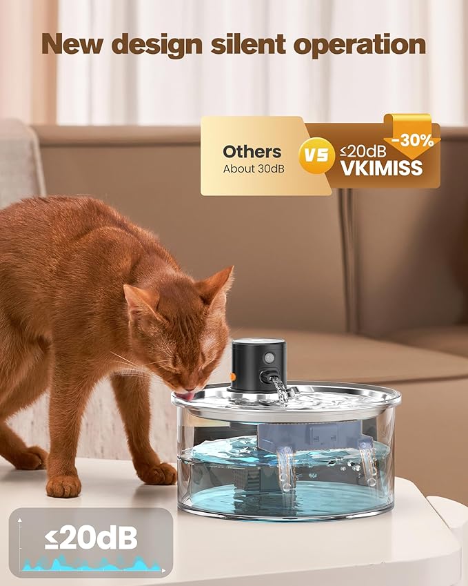 Wireless Cat Water Fountain Cordless: Battery Operated Cat Fountain - 108oz/3.2L Automatic Pet Water Dispenser Rechargeable Drinking Fountains for Cats Indoor with Motion Sensor Multiple Cats and Dogs