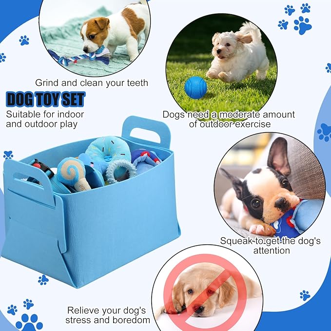 Abbylike 50 Pcs Puppy Supplies Starter Kit for Small Dogs Puppy Essentials Includes Leash, Bowls, Teeth Brushes, Water Bottle, and More Accessories for Dogs Pet Day Welcome Gift(Blue)