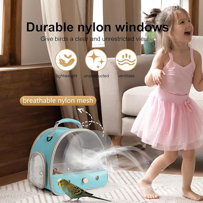 Bird Carrier, Portable Small Bird Parrot Parakeet Carrier with Standing Perch and Stainless Steel Tray, Side Access Window Collapsible