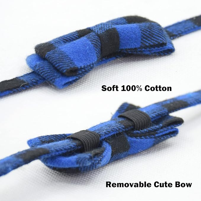 Cat Collar Breakaway with Bell and Bow Tie, Plaid Design Adjustable Safety Kitty Kitten Collars(6.8-10.8in) (Blue Plaid 3)