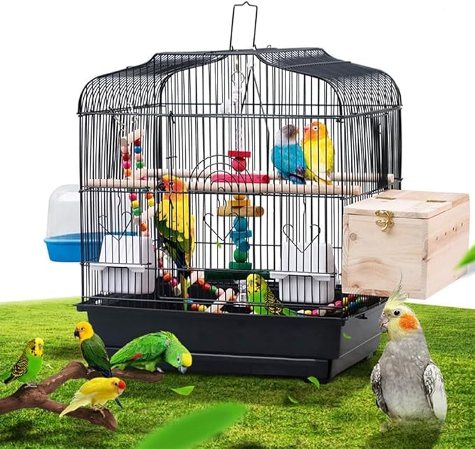 TrailBlaze 20.5Inch Bird Travel Cage with Handle, Metal Bird Carrier with Food Container, Wooden Perch & Pull-Out Tray, Portable Birdcage for Small Parrots Lovebirds Canaries Cockatiels Conures