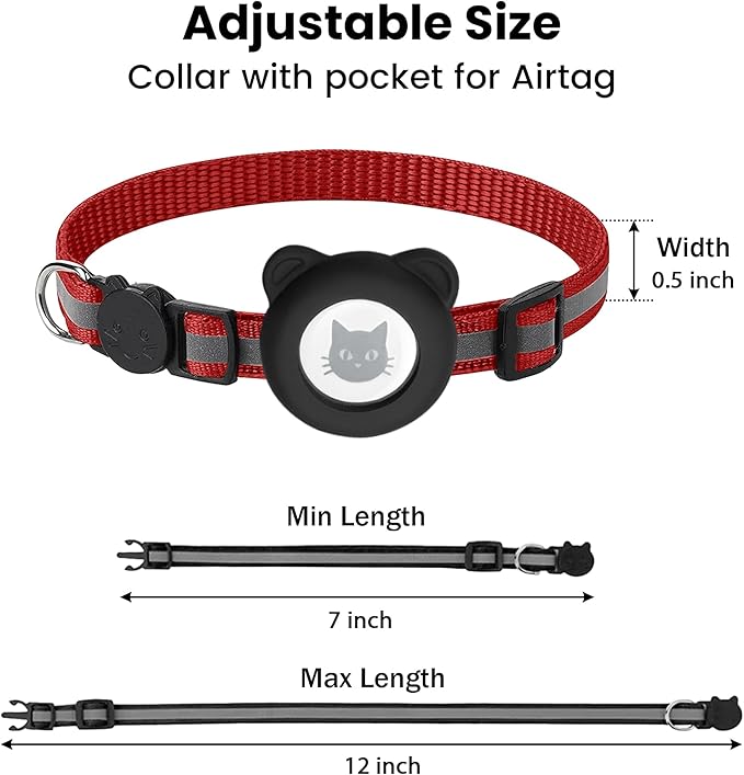 Cat Collar with AirTag Holders, 3-Pack, Reflective Breakaway Safety Collars, Bells and Matching Charms, Adjustable, Paw Hearts, Moon Stars Design, Lucky Charm, Red
