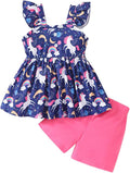 Toddler Baby Girls Summer Clothes Outfits Ruffled Sleeve Dinosaur Shirt Leopard Tops and Shorts Pants Sets 2PCS