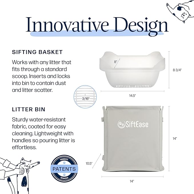 Cat Litter Sifter - SiftEase Sifting Litter Box Cleaner, Large Litter Box Sifter with Bin for Fast & Easy Scoop Free Cleaning and Longer Lasting Litter (2 Pack)