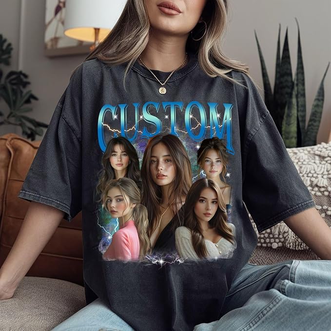 NAZENTI Custom Bootleg Rap Tee, Custom T-Shirts with Picture, Retro Custom Bootleg, Valentine's Gifts for Him Her