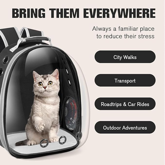 Active Cooling Pet Backpack Carrier with Side Fan,Airline Approved Transparent Bubble Backpack for Cats, Dogs, Puppies Enhanced Ventilation for Travel, Hiking, Camping (Black)
