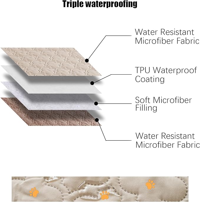 Waterproof Couch Cover for Dogs Washable, Reversible Dog Bed Blanket Pet Sofa Furniture Protector(68x82 Inch, Cream+Khaki)