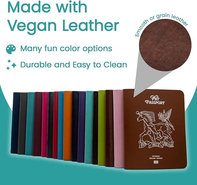 Color Premium PU Leather stitch-sewn Pet Passport Medical Record for Pet Health and Vaccination English + Spanish for Cat, Dog, Puppy and Kitten (Brown Leather, Single)