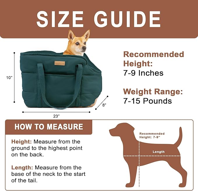 Plush Dog Purse Carrier for Small Dogs, Soft Dog Tote Bag with Safety Harness Clip, Cozy Pet Carrier for Dogs Under 15 lbs, Comfortable Dog Shoulder Carrier for Travel, Green