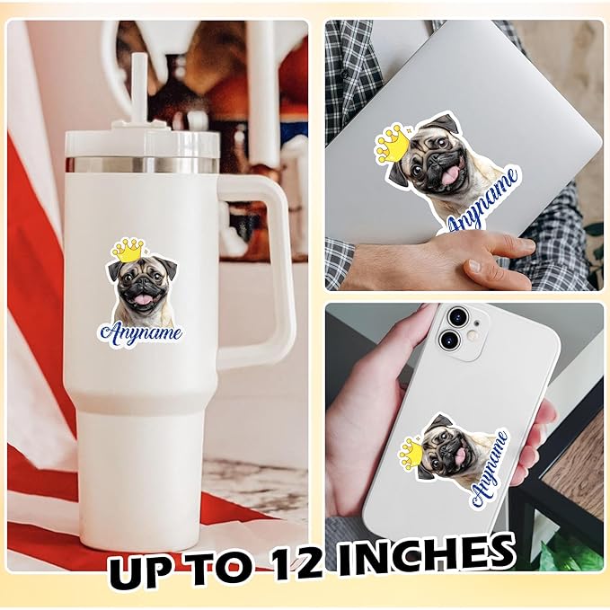 Custom Pet Name Sticker Personalized Text Face Photo Crown King Queen Animal Lovers Decal Waterproof Die Cut Vinyl & Transparent DTF Decal for Laptop Helmet Car Cup Phone Tablet for Male Female