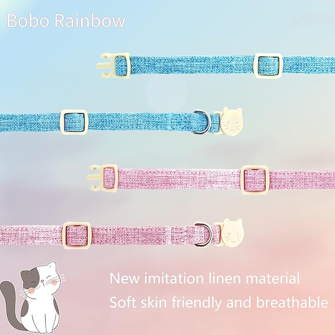 Cat Collar-2 Pack Cat Collar Blue and Pink Linnet with Kitten and Bell Pendant Safety Buckle Adjustable Pet Collar Suitable for Cats Gift to Cats and Small Pets