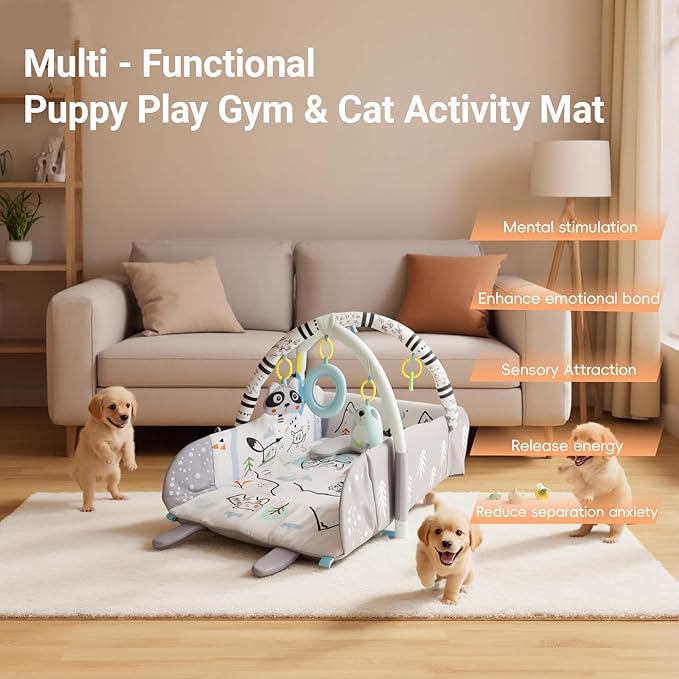 Puppy Play Gym & Cat Activity Mat,with Interactive Cat & Dog Toys,Multi - Functional Gym for for Fun, Exercise & Rest