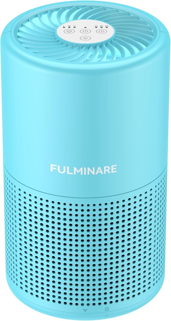 FULMINARE Air Purifiers for Home Bedroom H13 HEPA Air Purifier, 3 Speeds, Timer, 24dB, Small Mini Air Purifier with Night Light, Ocean Blue