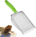 Stainless Steel Mesh Litter Shovel, Fine Mesh Metal Reptile Litter Cleaner Scooper, Green Non-Slip Handle Sifter for Lizard Substrate Reptile Terrarium Sand Waste