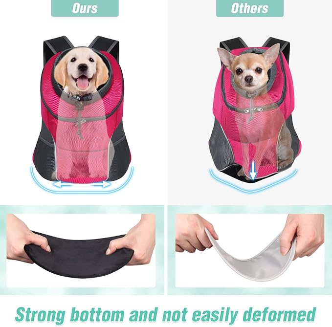 YUDODO Dog Front Carrier Backpack, Adjustable Breathable Pet Carrier for Small Dogs, Ventilated Puppy Back Pack with Safety Belt, Lightweight Doggy Backpack for Hiking Outdoor (Rose, L)