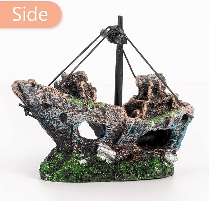 Raeasily Fish Tank Decoration Aquarium Accessories,Shipwreck Decor,Resin Material Sunken Ship Decorations for Fish Favors, Multi, 10 * 10