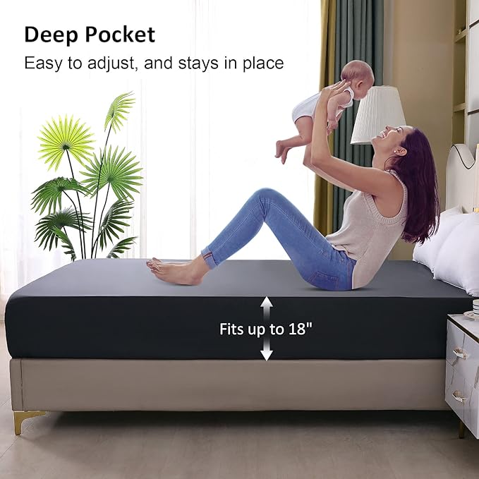 Waterproof Mattress Protector King, Fitted Sheet Style Breathable Mattress Cover with Deep Pocket Fits Up to 18'', Noiseless Bed Cover for Kids Adults Pets, Machine Washable (Dark Gray, 76'' X 80'')