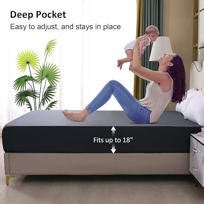 Twin XL Mattress Protector Waterproof, Fitted Sheet Style Breathable Mattress Cover with Deep Pocket Fits Up to 18'', Noiseless Bed Cover for Kids Pets, Machine Washable (Dark Gray, 39'' X 80'')