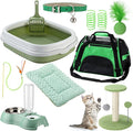 Eccliy Kitten Starter Kit, 10 Pcs Cat Starter Kit for Indoor Cats Kitten Essentials Includes Litter Box, Pet Toy, Folding Carrier, Climbing Frame, Mat, Collar, Automatic Food Bow(Classic,Green)