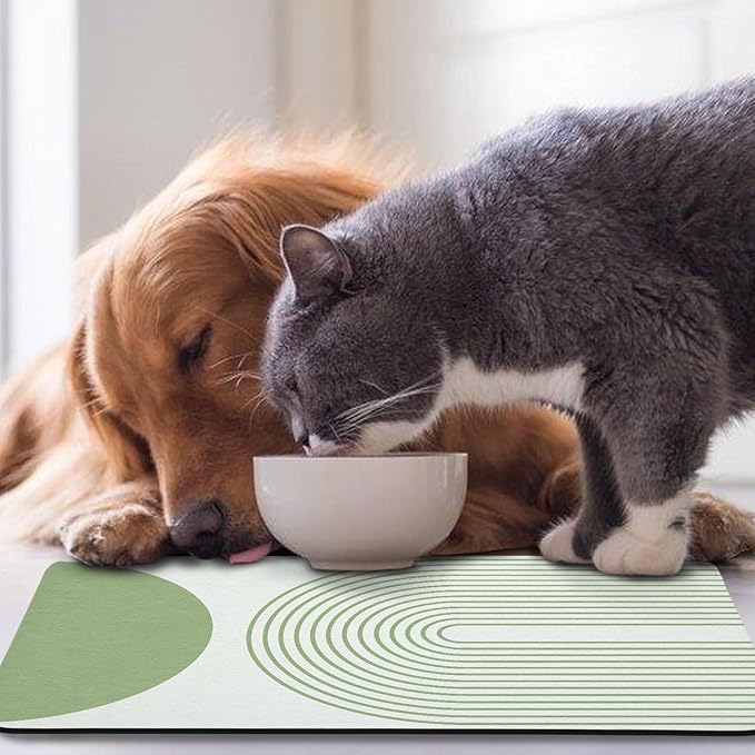 Dog Food Mats for Floors Waterproof, Cat Water Bowl Mats Pet Feeding Absorbent Mat Placemats for Food and Water Green Bohemia 24 * 32 inch