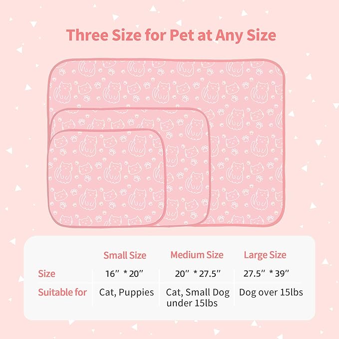 NWK Pet Cooling Mat - Ice Silk Cooling Mat for Dogs & Cats Portable & Washable Pet Cooling Blanket, Car Seats, Beds for Summer (1, Pink Cat, 39‘’ X 27‘’ X 0.3'')
