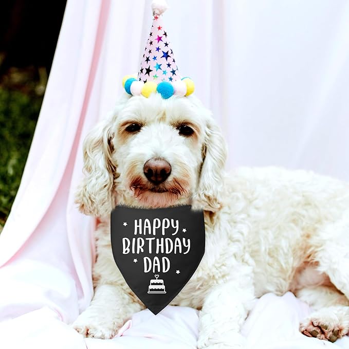 Happy Birthday Dad Dog Bandana for Dogs Black Bandana Funny Birthday Photo Prop Pet Scarf Accessories for Pet Dogs Lovers