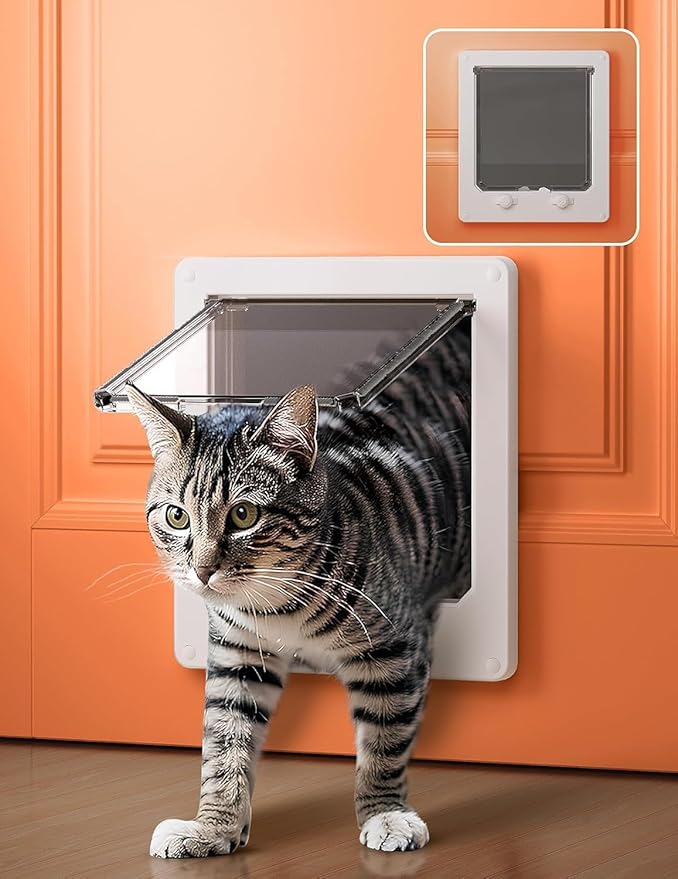 LIBBEPET Cat Door Interior Door, Indoor Cat Doors, X-Large Pet Doors for Cats Up to 25 lbs(Frame Size 9.8" x 11.6"), Upgraded 4 Way Locking Kitty Door for Interior & Exterior Doors, Easy to Install