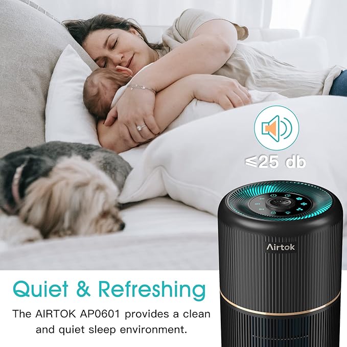 AIRTOK 2 Pack Air Purifier for Home Bedroom, Office Desktop Air Cleaners with 12pcs Fragrance Sponge, H13 HEPA Filter, 4 Stage Filtration up to 376 sqft Black Available for California