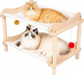 2-Layer Cat Hammock Bed, 24"x15.7"x16.3" Elevated Cat Bed with Pine Wood Frame, Breathable Washable Covers, Wooden Pet Furniture for Indoor Cats and Small Animals(White-2)