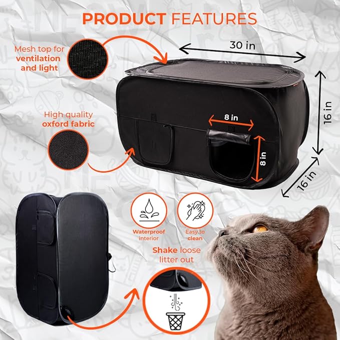 Cat Litter Box Enclosure, Dog Proof, Discreet and Hidden Litter Box, Kitty Litter Trap Design with Easy-Clean Feature, Scoop and Deodorizer Storage Pockets, Lightweight and Waterproof