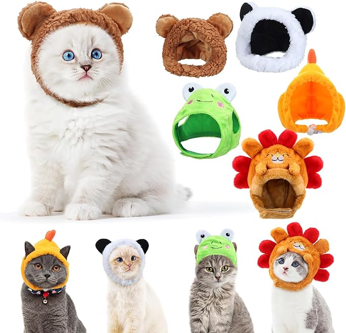 Weewooday 5 Pieces Cat Costume Bunny Hat Outfit with Ears Funny Cat Hat and Small Dogs Kitten Puppy Party Easter Costume Accessory Headwear(Lovely Style)