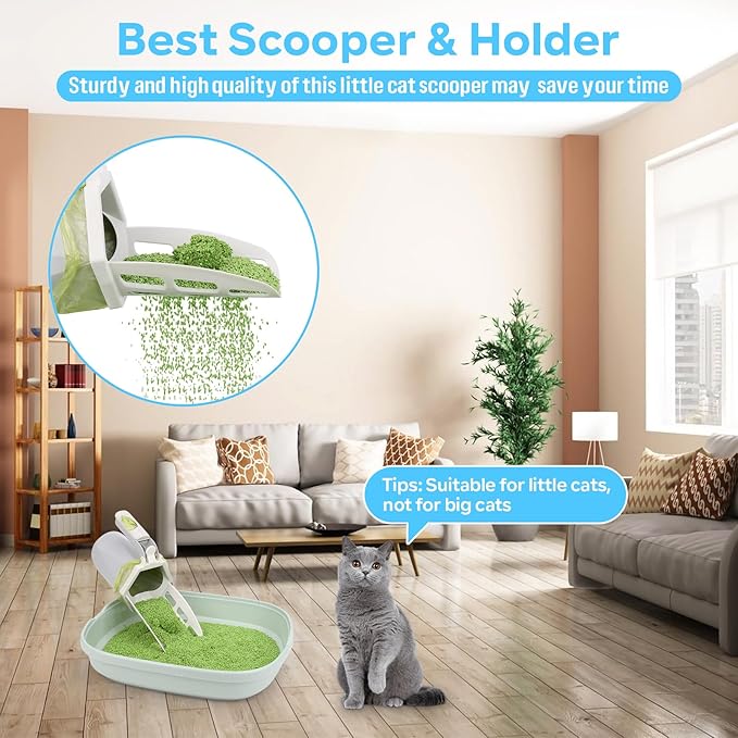 MYPIN Cat Litter Scooper with Holder, Cat Litter Shovel with Waste Can and Refill 195 Bags, Large Capacity Cat Scooper Portable Litter Shovel, Cat Litter Sifter Scoop System with Bags