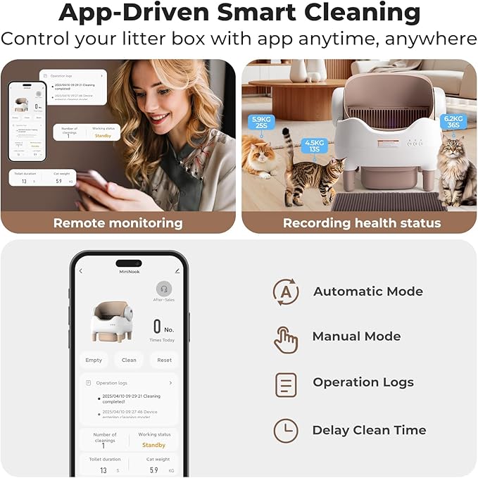 Automatic Litter Box Open Top: Self Cleaning Cat Litter Box Smart with WiFi App Control, Extra Large & Safety Sensors & Odor-Free Waste Disposal