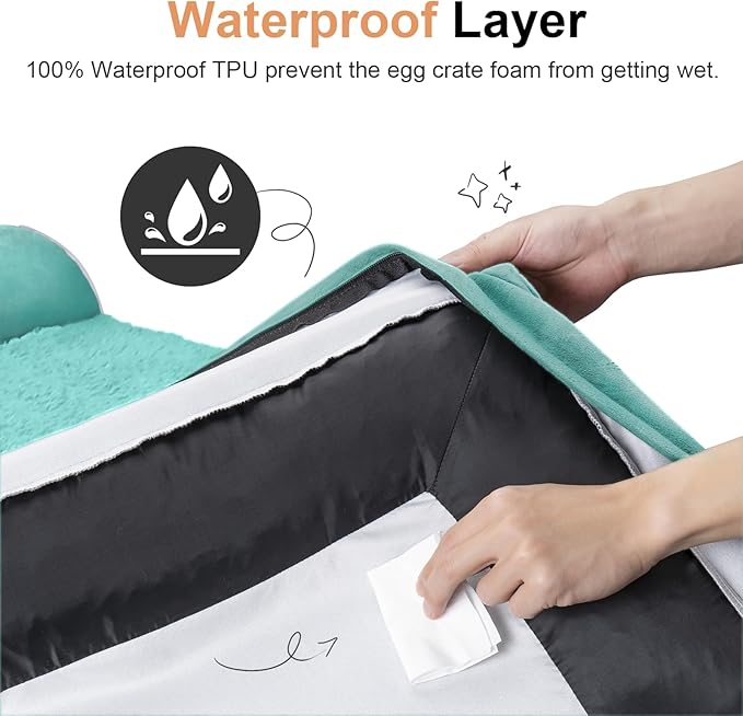 Large Dog Bed Orthopedic Washable: Beds Bolster XL Bed Big XLarge Dogs Egg Crate Foam Couch Sofa Waterproof with Removable Cover - Aqua Blue