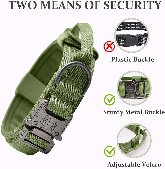 Tactical Dog Collar, Adjustable Military Training Nylon Dog Collar with Control Handle and Heavy Quick-Release Metal Buckle for Small Medium Large Dogs, Green S