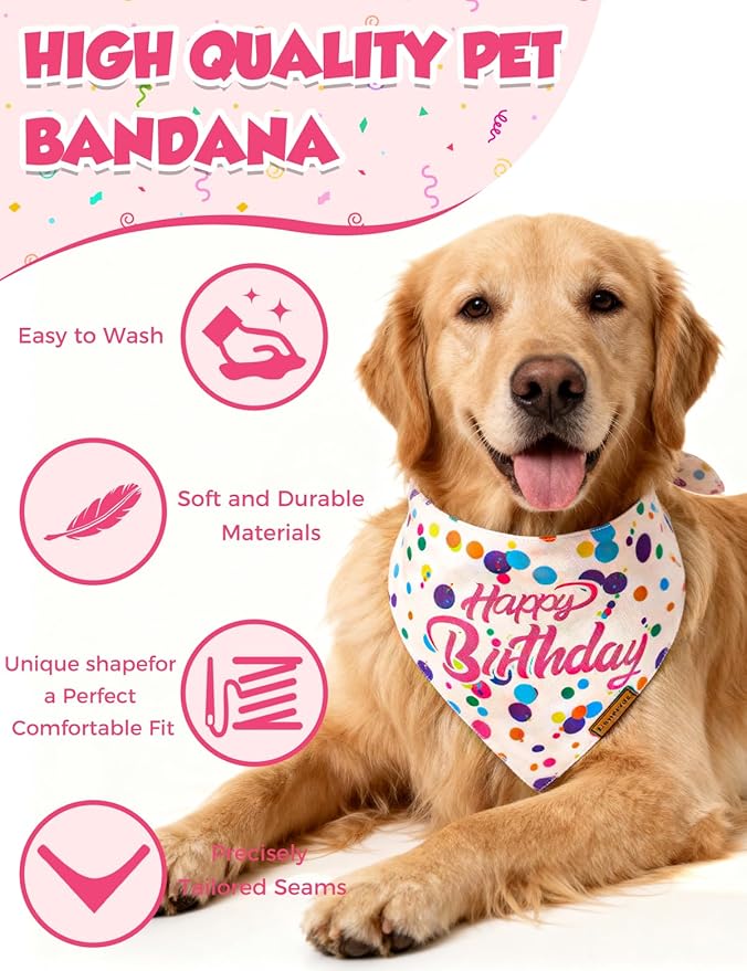 Luxury Double-Layer Dog Birthday Bandana – Handmade, Silk-Soft Polyester for All Dog Sizes | Birthday & Party Outfit | Gift-Ready Pet Accessory(Happy Birthday, Small)