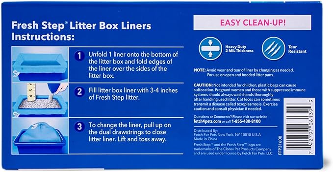 Fresh Step Drawstring Cat Litter Box Liners, Scented Heavy Duty Kitty Litter Bags for Large Oval or Rectangle Pans, Helps Contain Odor and Mess, Easy Lift Out Cleanup, 30 x 17 in, 15 Count - 12 Pack