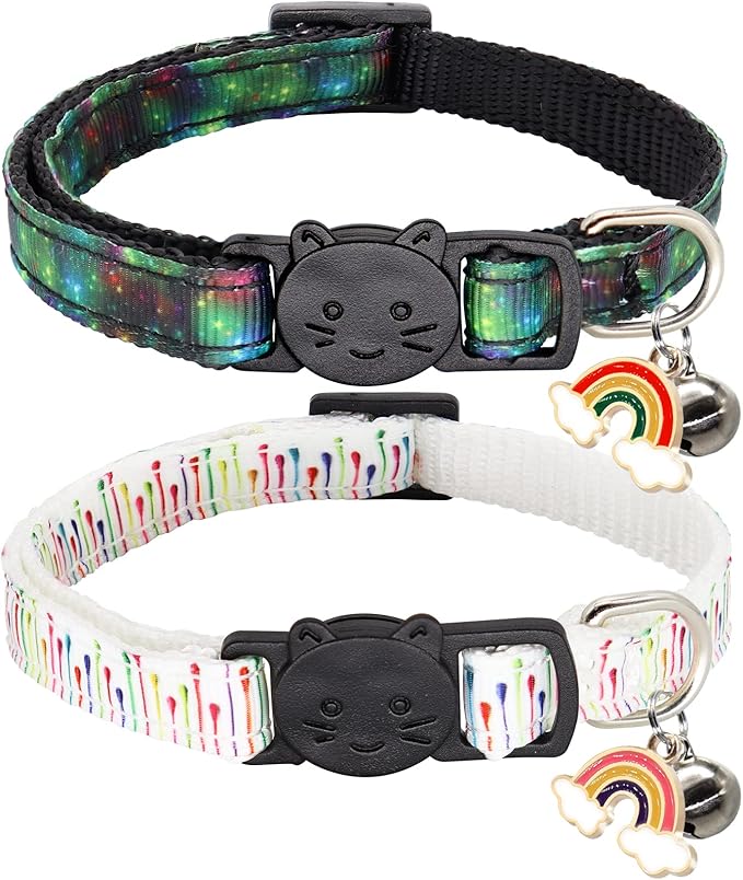 2 Pack Breakaway Cat Collar with Bells, Adjustable Kitten Safety Collars for Boys & Girls, Black+White