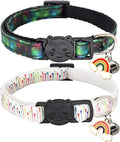 2 Pack Breakaway Cat Collar with Bells, Adjustable Kitten Safety Collars for Boys & Girls, Black+White