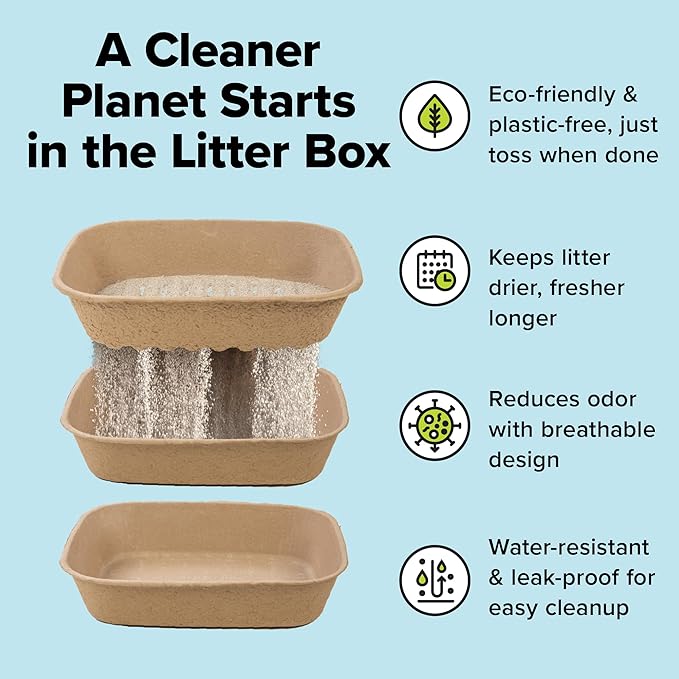 Kitty Sift (Set of 2 Litter Boxes & 1 Sifting Liner) Disposable Sifting Cat Litter Box Jumbo, 3 Count, Durable and Portable for Travel with Odor Control