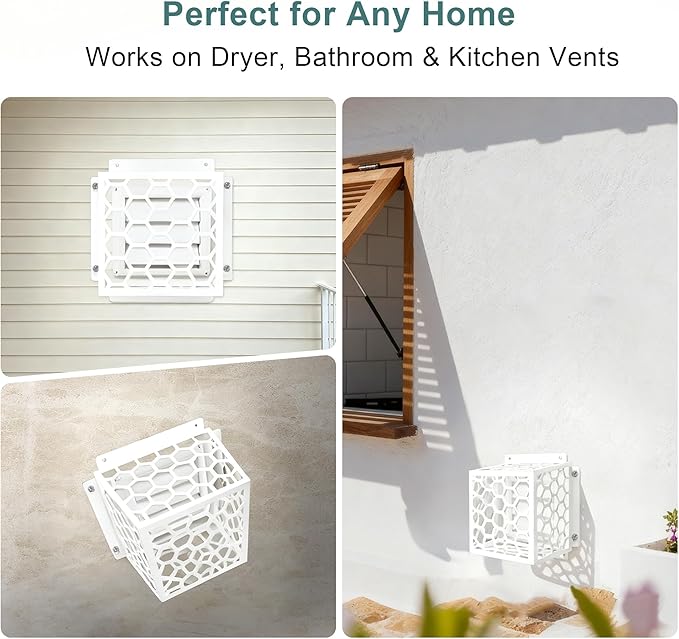 Dryer Vent Bird Guard - Fits Most 3" to 4" Bathroom Exhaust Fan Ventilation Cover, Steel Ventilation Bird Cage, White