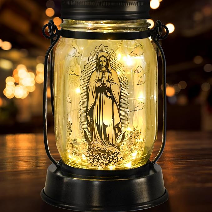 kyoryuger Virgin Mary Religious Gifts for Women/Men Virgin Mary Praying Solar Lantern Mom Birthday, Mothers Day, Religious Solar Garden Decoration Outside for Yard, Patio,Backyard,Porch, Torches
