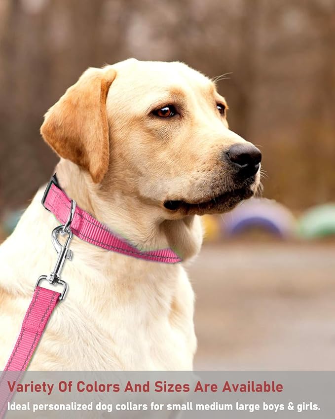 Reflective Dog Collar with Buckle Adjustable Safety Nylon Collars for Small Medium Large Dogs, Light Pink XXS
